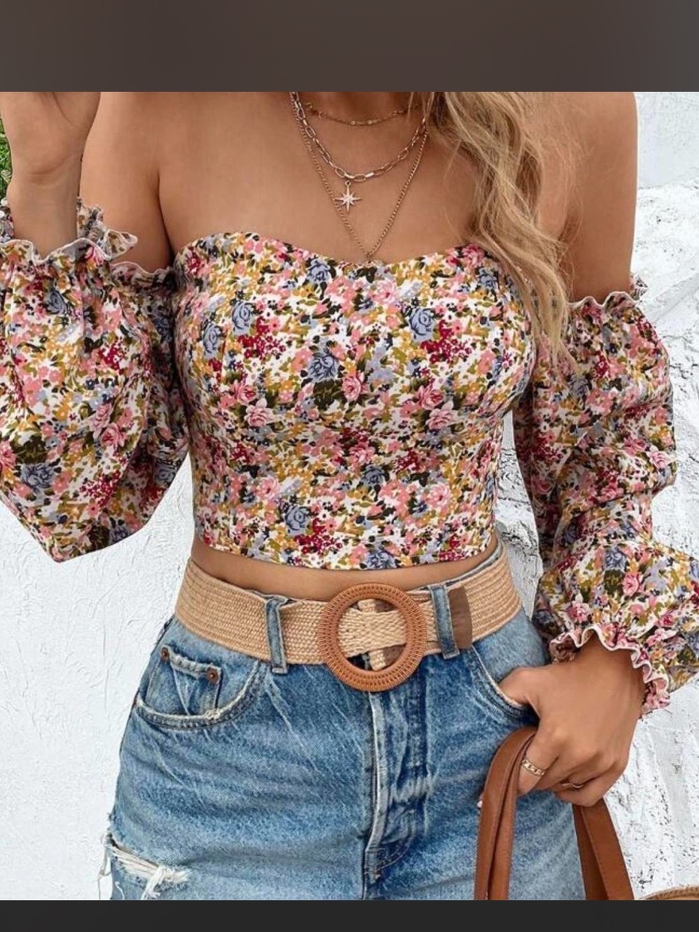 Off-Shoulder Floral Crop Top